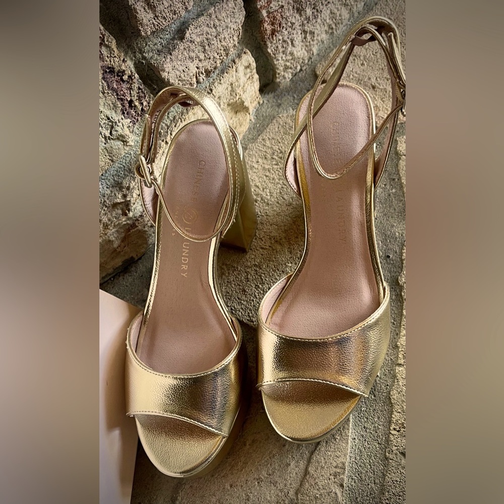 Chinese Laundry Gold with chunky heels for comfort!